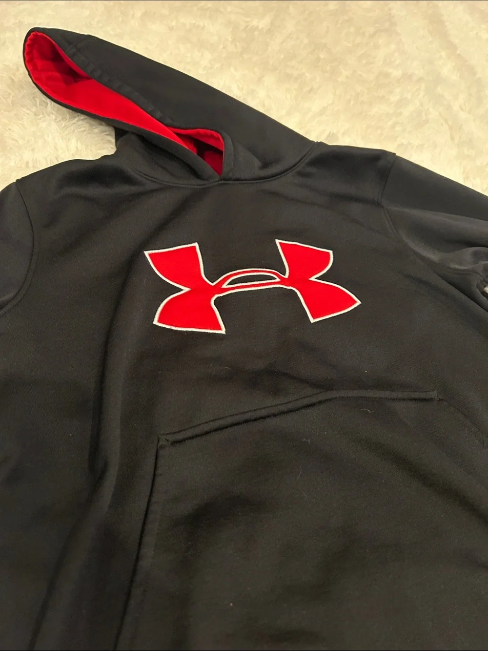 Under Armour Black Hoodie with Red Logo and Lined Hood